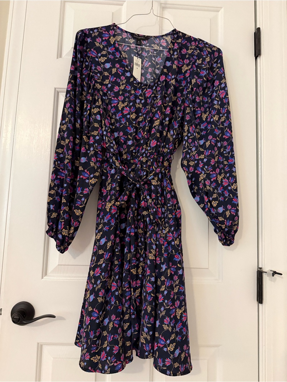 Banana Republic Navy Floral V-Neck Long Sleeve Wrap Dress